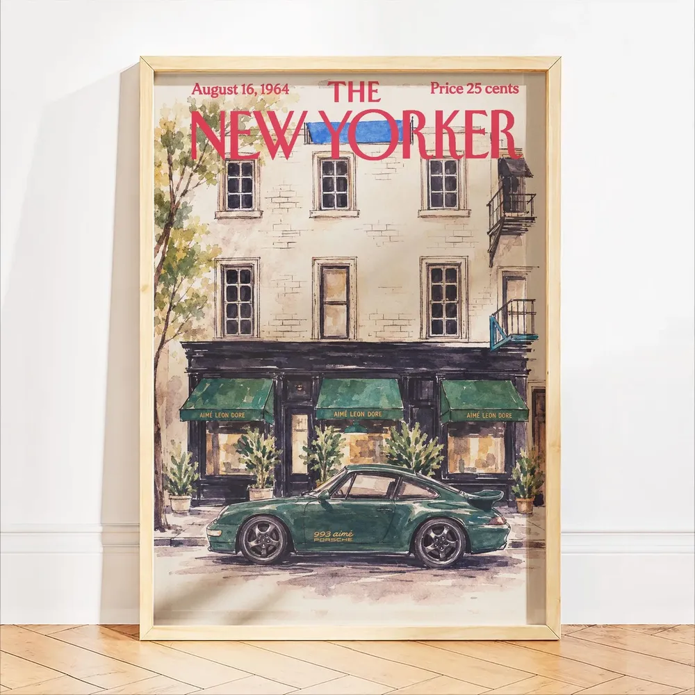 Green Porsche 993 Aimé Leon Dore NYC Storefront New Yorker Cover Poster - Image 2