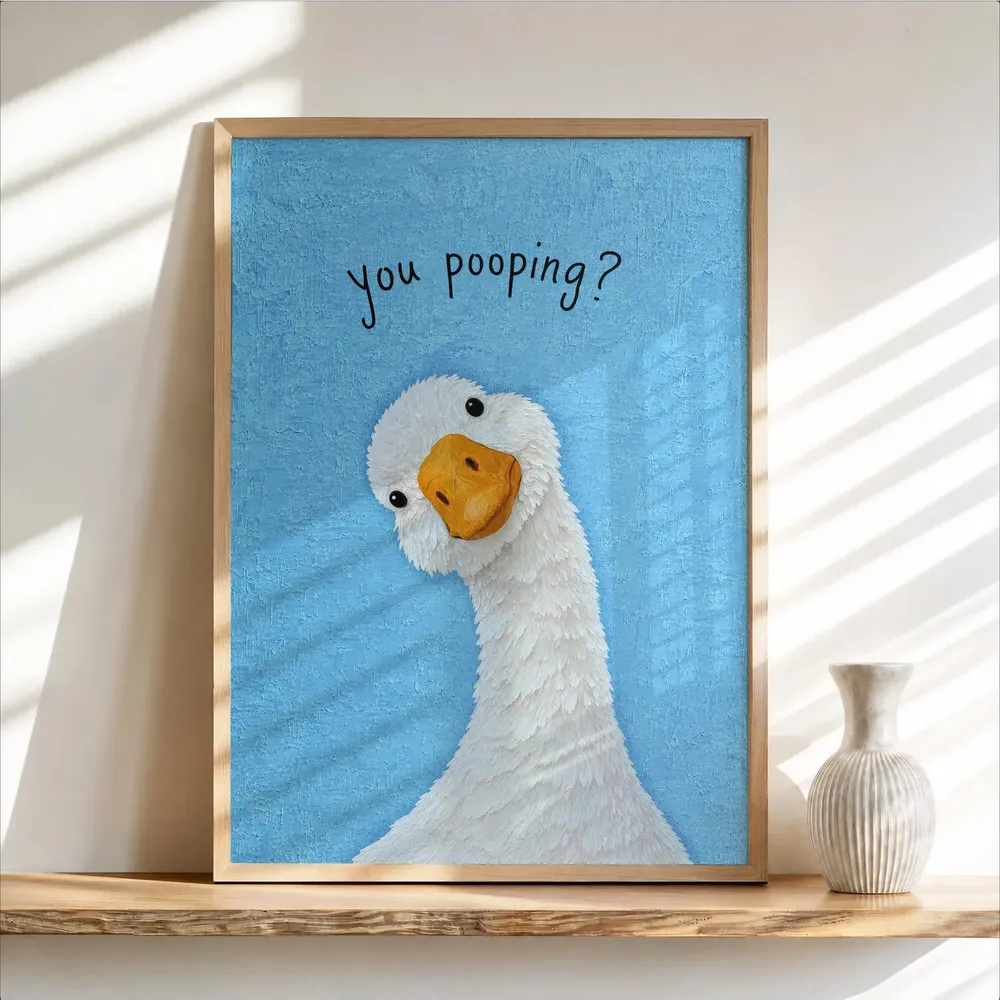 Funny You Pooping Goose Yellow Quirky Bathroom Quote Art Poster - Image 4