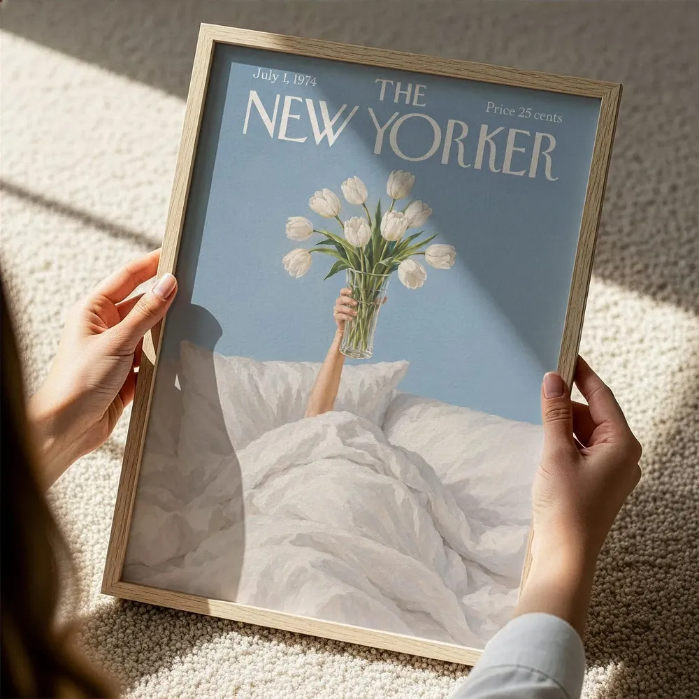 New Yorker Cover White Tulips Bed July 1974 Retro Floral Poster - Image 3