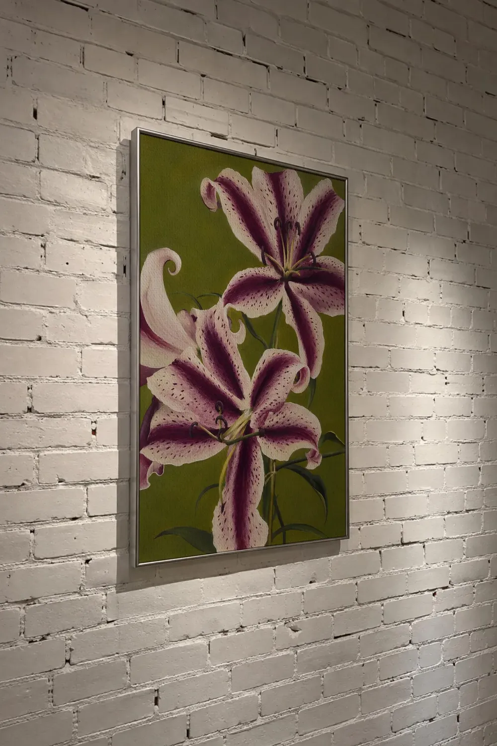 Purple Stargazer Lily Floral Oil Painting on Green Art Poster - Image 5