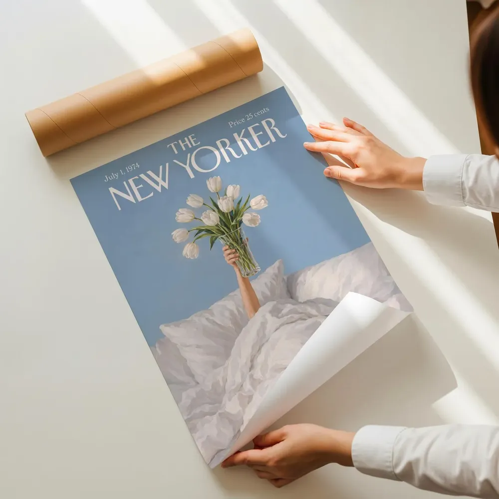 New Yorker Cover White Tulips Bed July 1974 Retro Floral Poster - Image 5