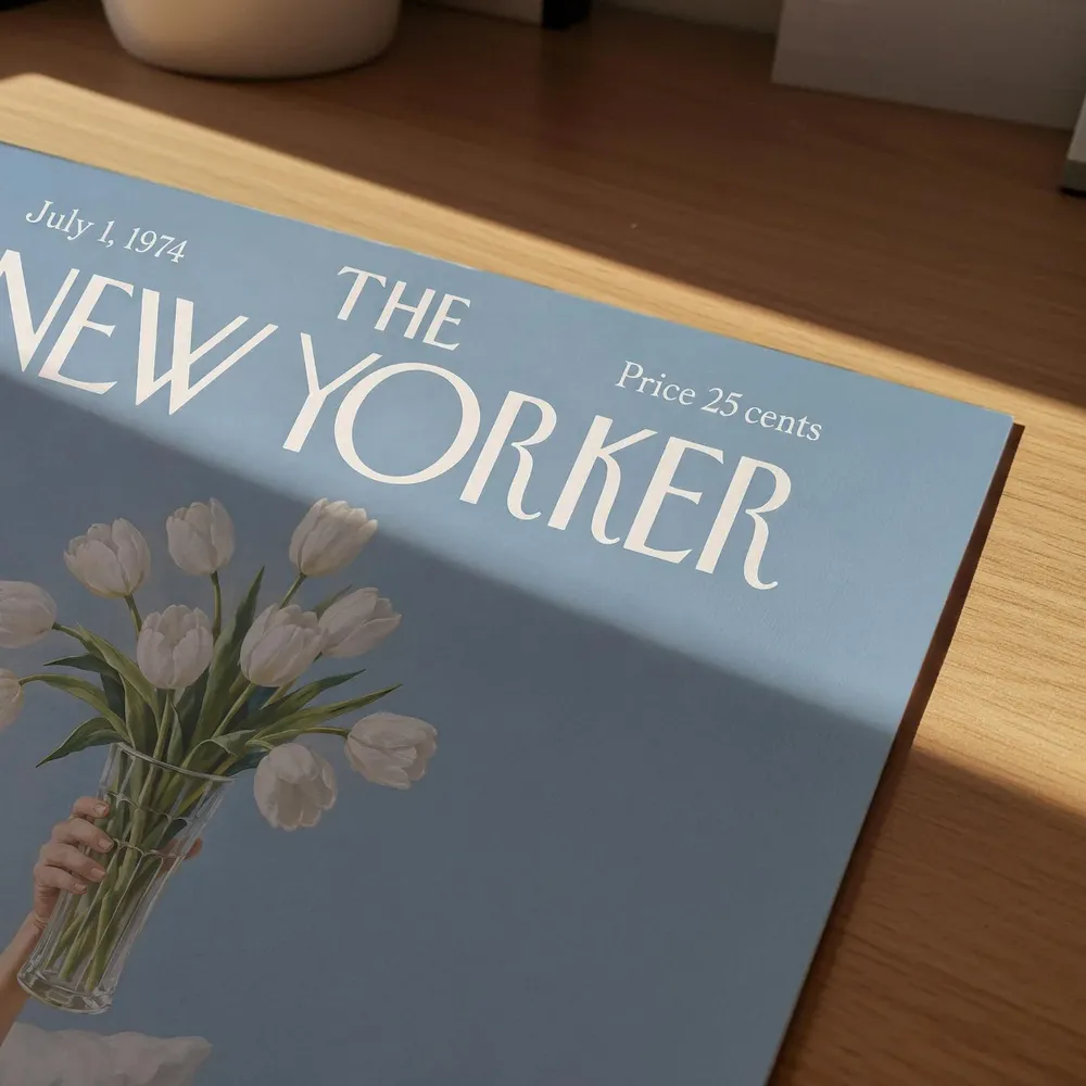 New Yorker Cover White Tulips Bed July 1974 Retro Floral Poster - Image 6