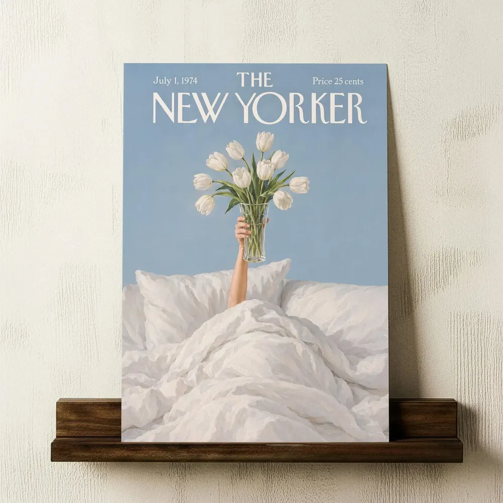 New Yorker Cover White Tulips Bed July 1974 Retro Floral Poster - Image 4