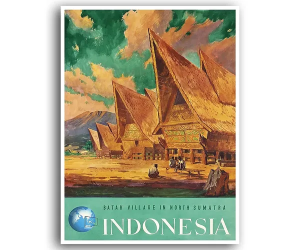 Indonesia Retro Travel Poster, Asian Home Decor