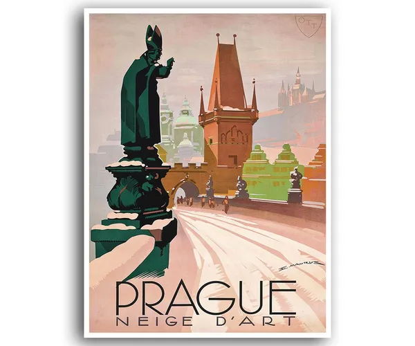 Prague Retro Travel Poster, Home Decor Art Print
