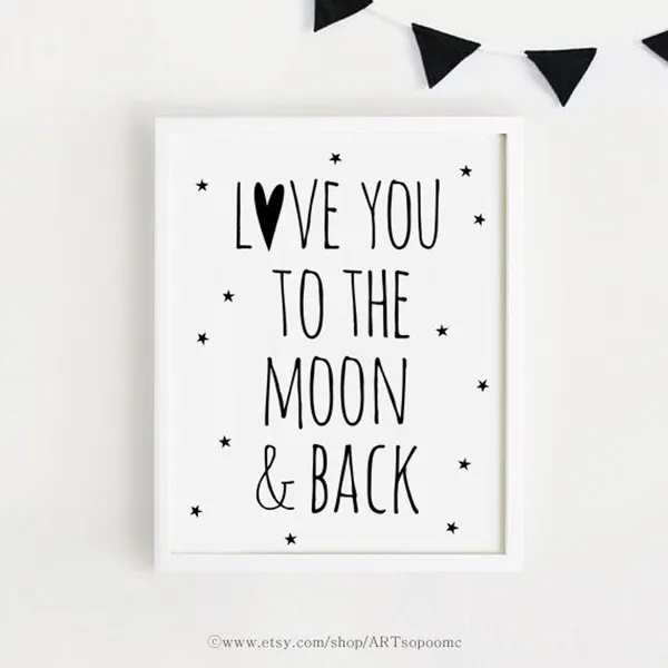 Love You To The Moon Black And White Poster