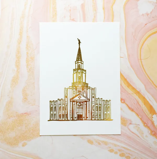 Houston Texas Temple Gold Foil Art Print