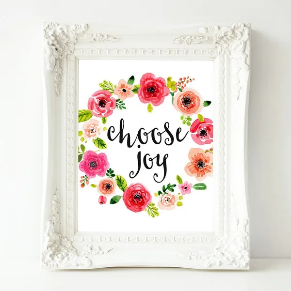 Choose Joy Quote Floral Wreath Art Print