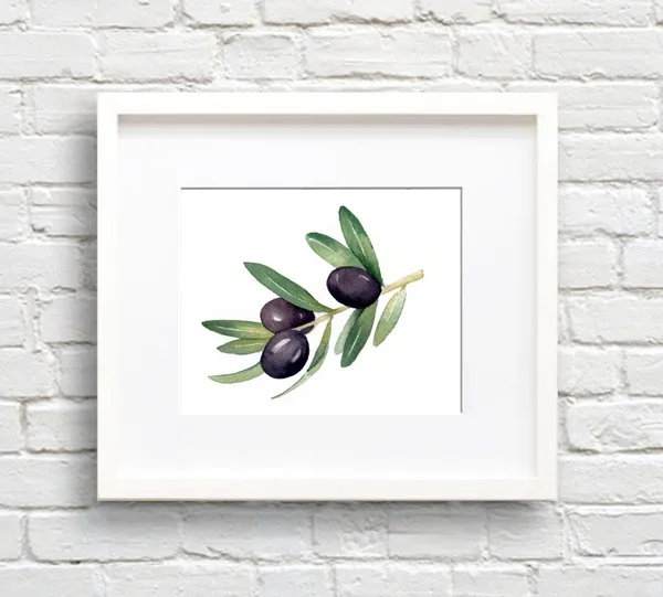 Olive Branch Watercolor Art Print, Botanical Decor