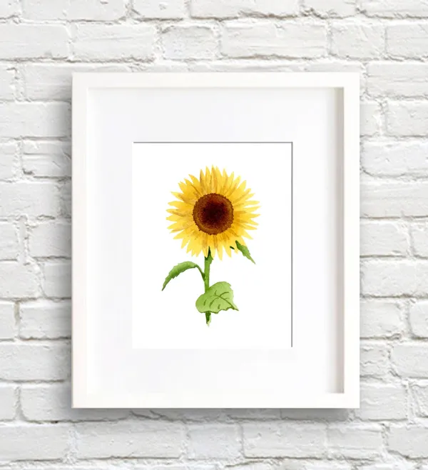 Sunflower Watercolor Art Print, Botanical Decor