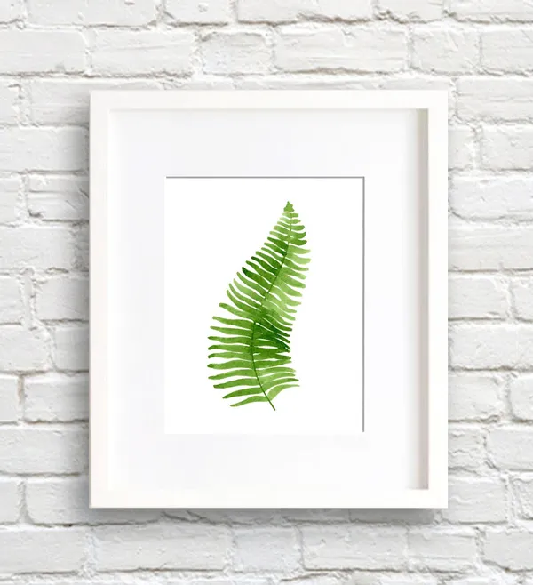 Fern Leaf Watercolor Art Print, Botanical Wall Decor