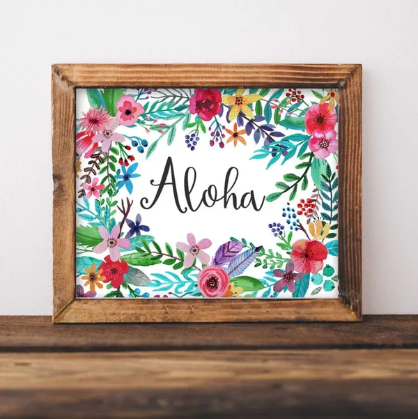 Aloha Pink Floral Beach Quote Art Print