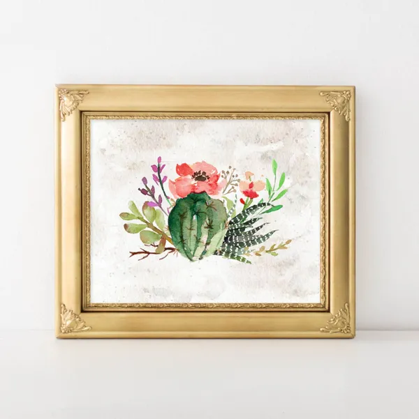 Succulents Cactus Illustration Art Print, Home Gallery