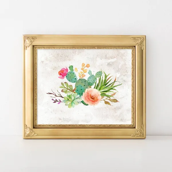 Succulents Cactus Illustration Art Print, Botanical Decor