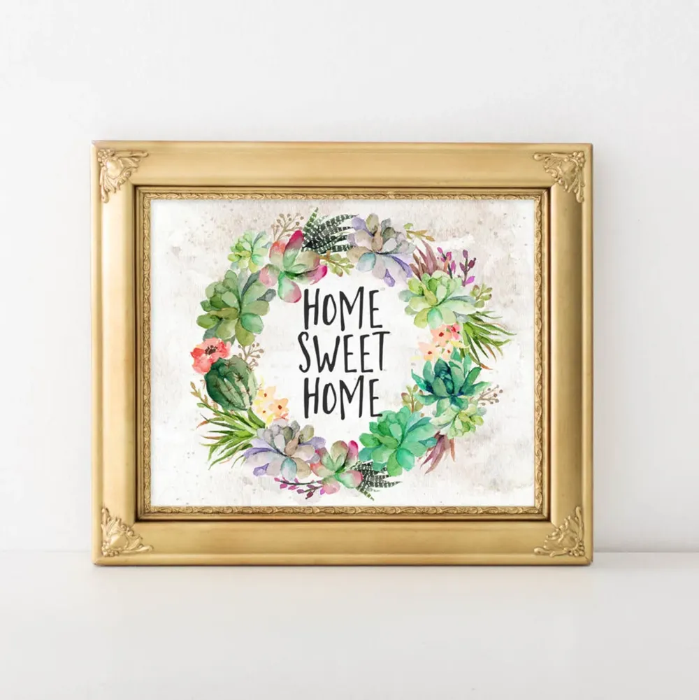 Succulents Home Sweet Quote Art Print