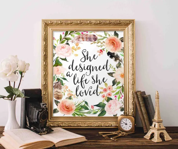 She Designed A Life Loved Floral Office Art Print