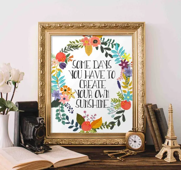 Floral Sunshine Quote Art Print, Inspirational Office Decor