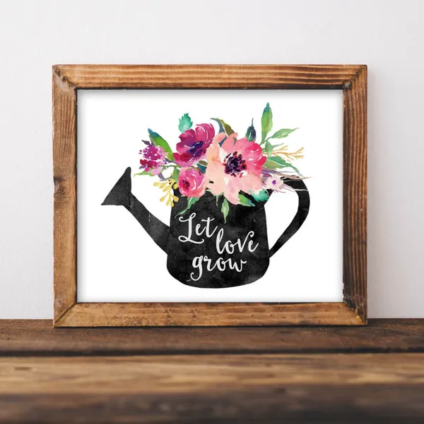 Love Art Let Grow Floral Print, Rustic Decor